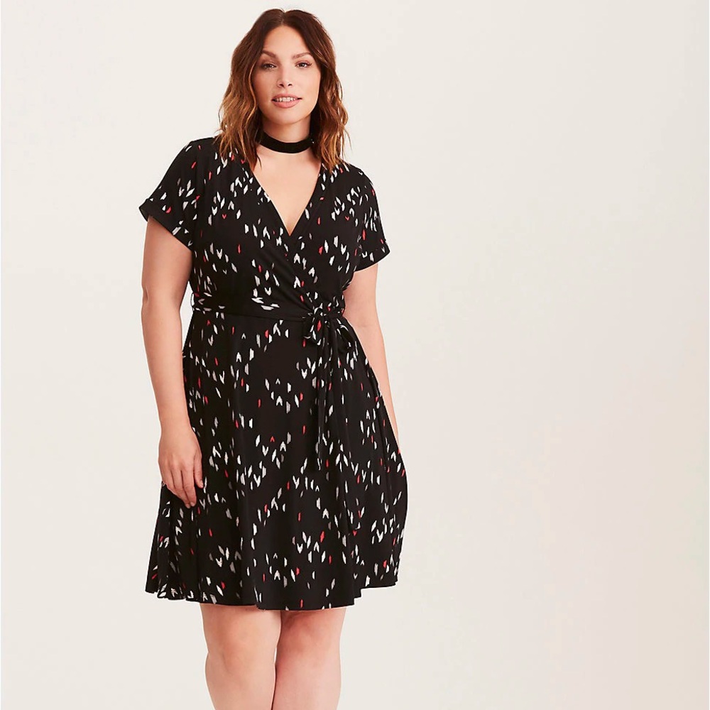 Ikat Print Tie Waist Faux-Wrap Dress